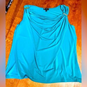 Valerie Bertinelli Plus‎ Size 2X Sleeveless Gold Hardware Drape Neck Blouse Turq
